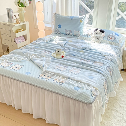 91家纺网 家纺一手货源 找家纺 （总）康纳利2025新款A类冰豆豆床裙款凉席夏被四件套凉感丝空调被送买家秀