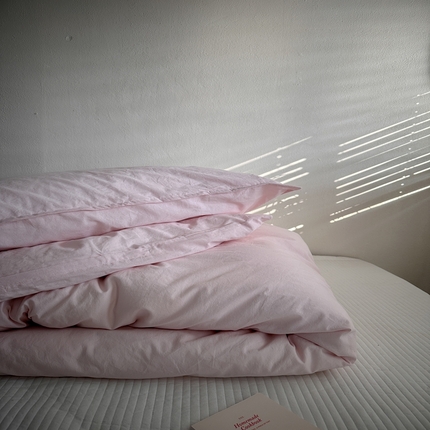 91家纺网 家纺一手货源 找家纺 （总）恋恋三季  2025新款枕套压边纯色四件套茶粉系列-单品