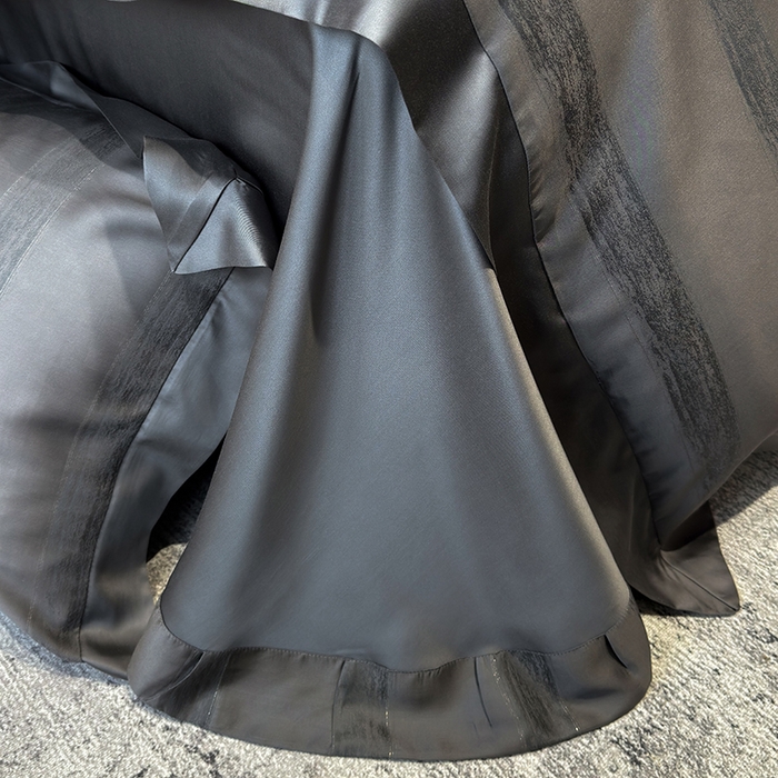 91家纺网 家纺一手货源 找家纺 若未家居 LOVEWE HOUSE 2025新款50S兰精天丝轻奢基底提花带银丝套件- 亦梵 亦梵-黑色