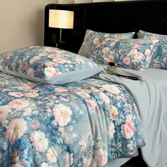 91家纺网 家纺一手货源 找家纺 花满路 2025新款成人夏被 清韵