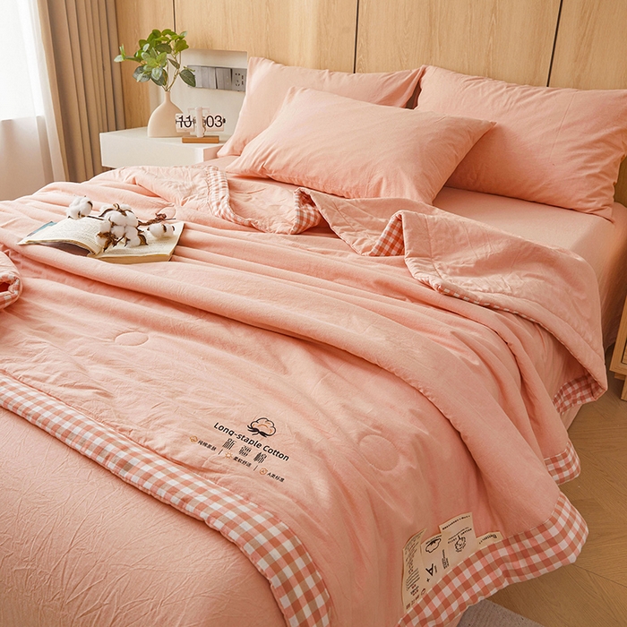 91家纺网 家纺一手货源 找家纺 2025新款无印风纯色100%新疆棉夏被夏凉被空调被棉花夏被棉花被子被芯爆款可机洗（包检测） 新疆棉-粉色