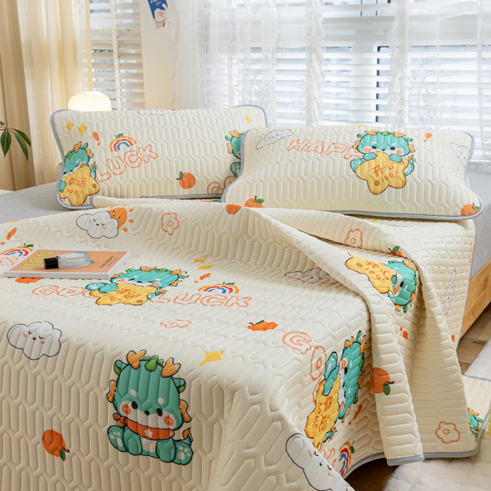 91家纺网 家纺一手货源 找家纺 默忆 2025新款凉感丝印花乳胶凉席 恐龙派对