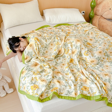 91家纺网 家纺一手货源 找家纺 乐家毛巾被2025新款全棉六层一体超柔泡泡纱多功能毯 春日宴