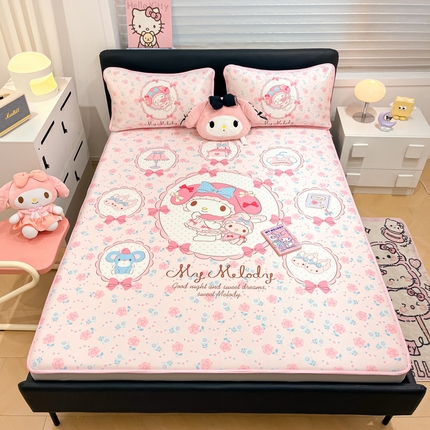 暮思家居 2025新款正版授权A类大版数码印花三丽鸥可机洗1200D冰丝凉席可组合针织棉夏被四件套床笠款 床笠款-花园美乐蒂