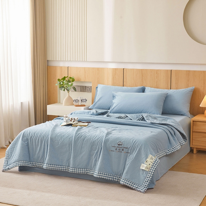 91家纺网 家纺一手货源 找家纺 2025新款无印风纯色100%新疆棉夏被夏凉被空调被棉花夏被棉花被子被芯爆款可机洗（包检测） 新疆棉-蓝色