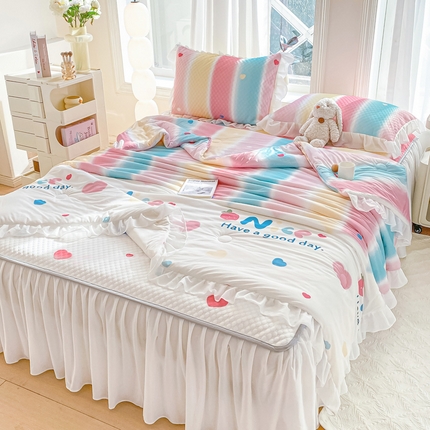 康纳利2025新款A类冰豆豆床裙款凉席夏被四件套凉感丝空调被送买家秀 彩虹草莓