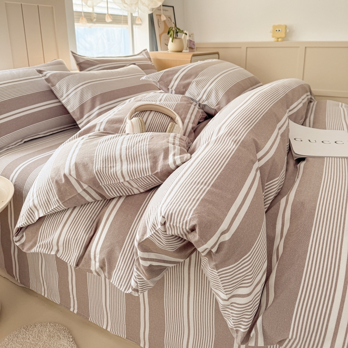 91家纺网 家纺一手货源 找家纺 2025新款全棉色织老粗布四件套 咖格