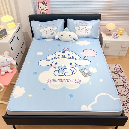 暮思家居 2025新款正版授权A类大版数码印花三丽鸥可机洗1200D冰丝凉席可组合针织棉夏被四件套床笠款 床笠款-云朵玉桂狗