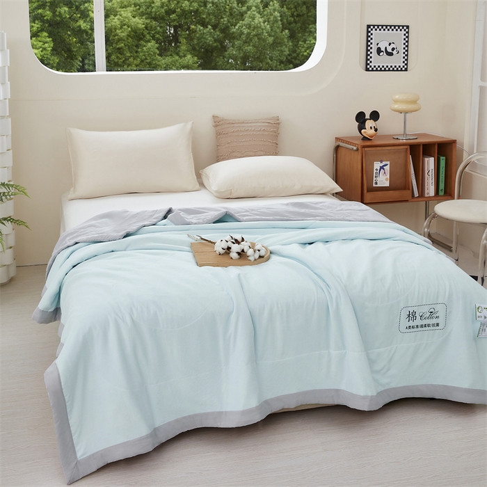 91家纺网 家纺一手货源 找家纺 芊梵 2025新款针织棉花夏被手包边单凉被空调被 棉朵-蓝