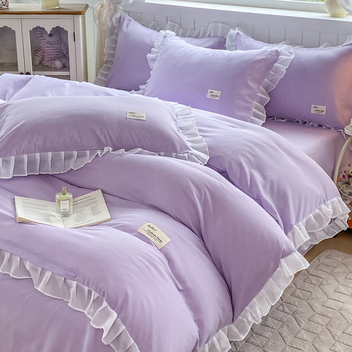 91家纺网 家纺一手货源 找家纺 红日子纺织品 2025新款韩版华夫格水洗棉四件套 香芋紫