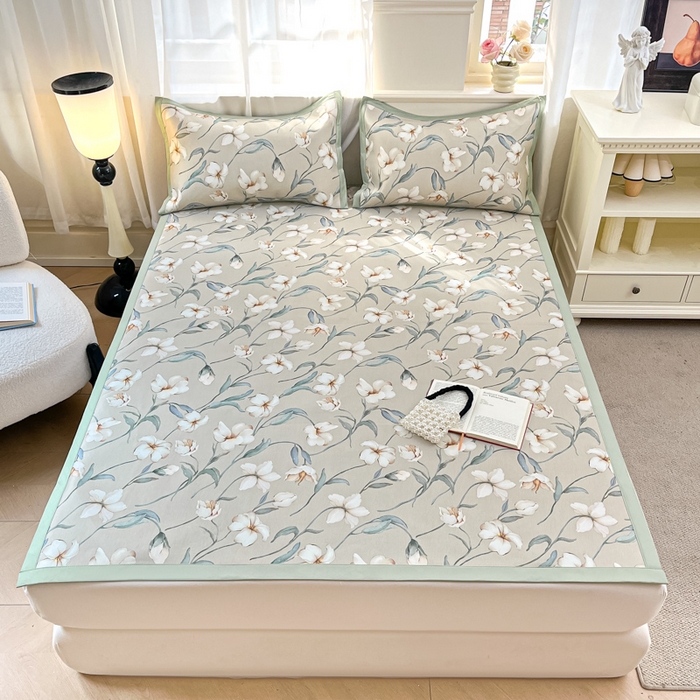 91家纺网 家纺一手货源 找家纺 绒艺席业 2025新款600D冰丝印花数码印花冰藤席赫本风系列 后花园