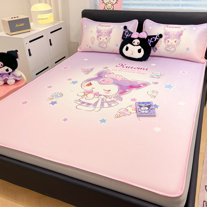 91家纺网 家纺一手货源 找家纺 暮思家居 2025新款正版授权A类大版数码印花三丽鸥可机洗1200D冰丝凉席可组合针织棉夏被四件套床笠款 床笠款-炫彩库洛米