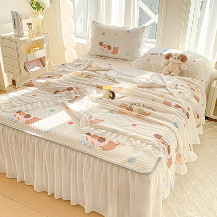 91家纺网 家纺一手货源 找家纺 （总）康纳利2025新款A类冰豆豆床裙款凉席夏被四件套凉感丝空调被送买家秀