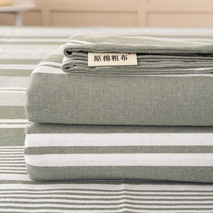 91家纺网 家纺一手货源 找家纺 2025新款全棉色织老粗布单床单 绿条