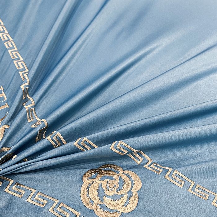 91家纺网 家纺一手货源 找家纺 富宁2025新款浮雕金丝提花刺绣四件套-恋花 青丘蓝