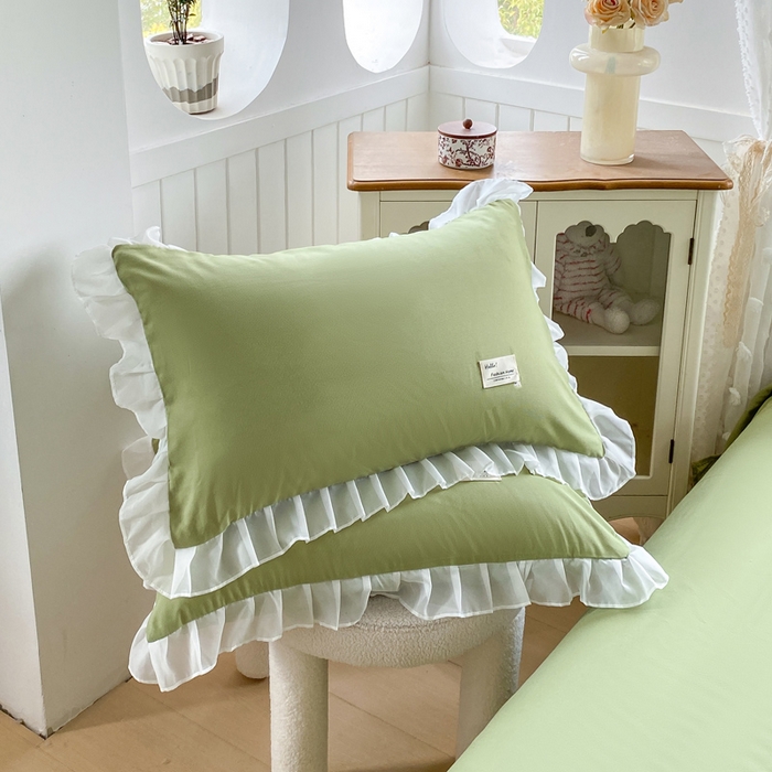 91家纺网 家纺一手货源 找家纺 红日子纺织品 2025新款韩版华夫格水洗棉四件套 果绿