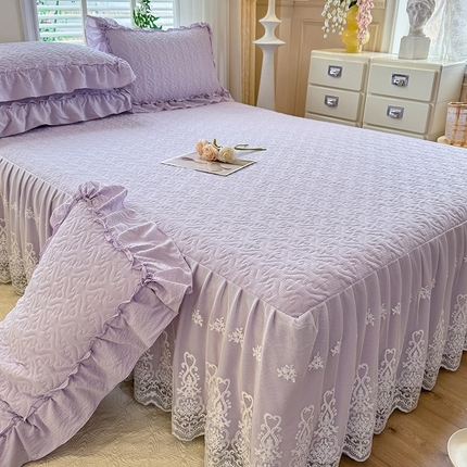 91家纺网 家纺一手货源 找家纺 （总）花香四季家纺 2025新款夹棉绗缝床裙单件三件套法式四件套套件蕾丝公主风