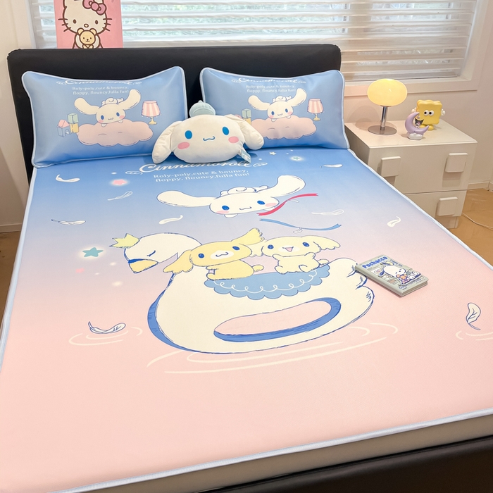 91家纺网 家纺一手货源 找家纺 暮思家居 2025新款正版授权A类大版数码印花三丽鸥可机洗1200D冰丝凉席可组合针织棉夏被四件套床笠款 床笠款-天使大耳狗