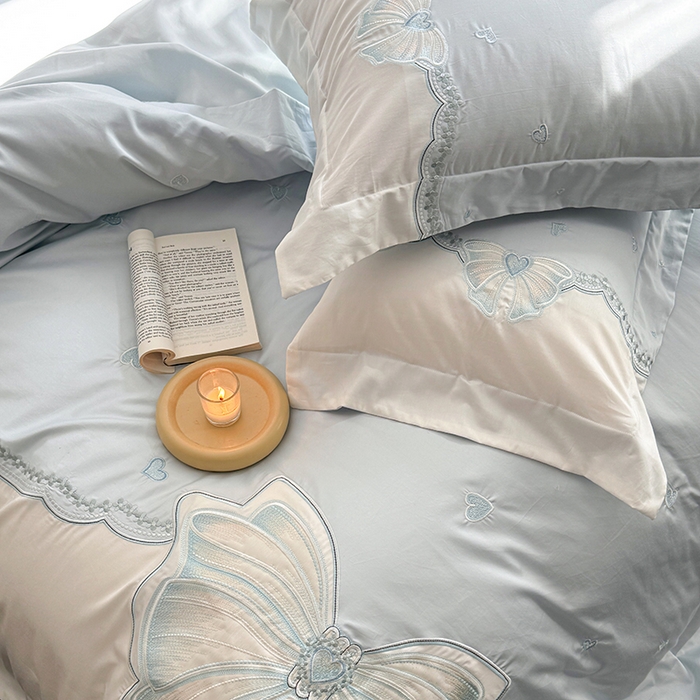 91家纺网 家纺一手货源 找家纺 优悦生活馆 2025新款全棉新疆长绒棉四件套-恋恋时光 控价 恋恋时光-云天蓝