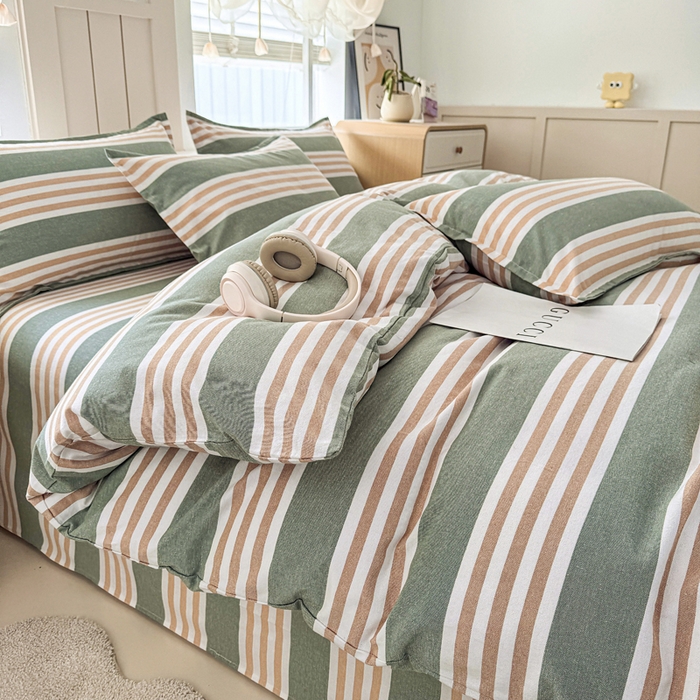 91家纺网 家纺一手货源 找家纺 2025新款全棉色织老粗布四件套 春燕