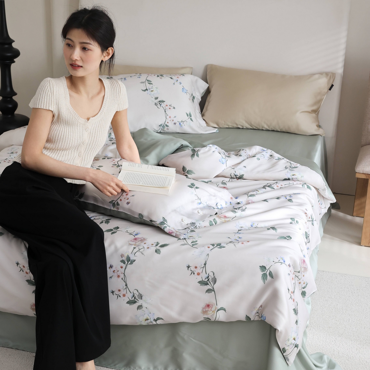 91家纺网 家纺一手货源 找家纺 玉宇阁 2025新款60S兰精天丝印花四件套 春棠