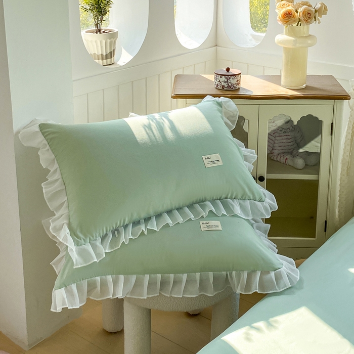 91家纺网 家纺一手货源 找家纺 红日子纺织品 2025新款韩版华夫格水洗棉四件套 亚麻绿