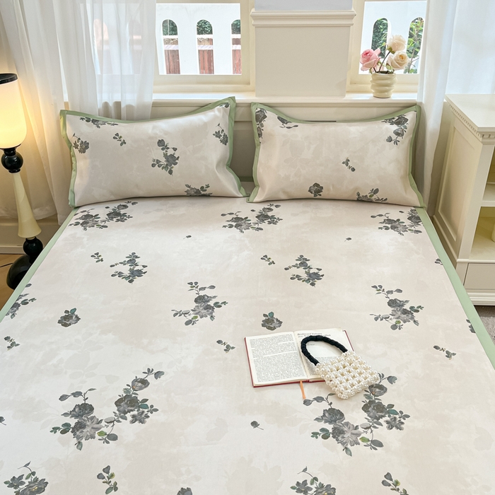 91家纺网 家纺一手货源 找家纺 绒艺席业 2025新款600D冰丝印花数码印花冰藤席赫本风系列 苑叶