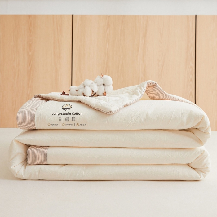 91家纺网 家纺一手货源 找家纺 2025新款无印风纯色100%新疆棉夏被夏凉被空调被棉花夏被棉花被子被芯爆款可机洗（包检测） 新疆棉-米白