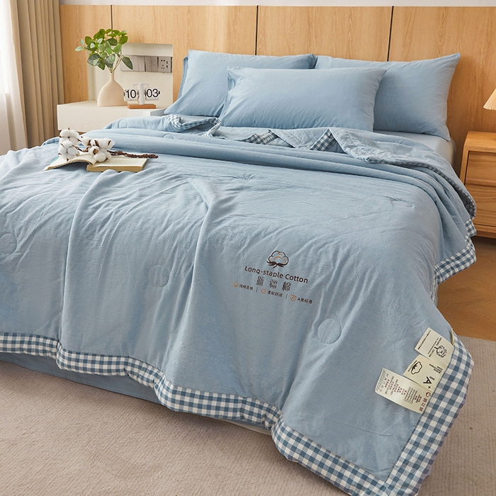 91家纺网 家纺一手货源 找家纺 2025新款无印风纯色100%新疆棉夏被夏凉被空调被棉花夏被棉花被子被芯爆款可机洗（包检测） 新疆棉-蓝色