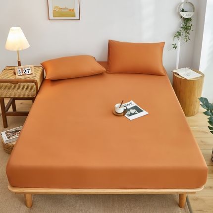 艾橙家纺 2025新款正宗133x72喷气织造全棉纯棉纯色床笠三件套 太妃糖