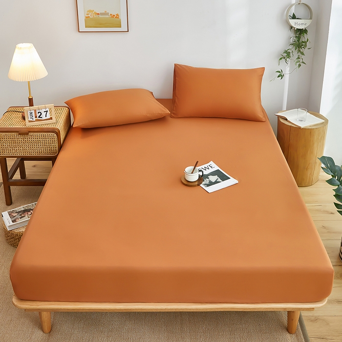 91家纺网 家纺一手货源 找家纺 艾橙家纺 2025新款正宗133x72喷气织造全棉纯棉纯色床笠三件套 太妃糖