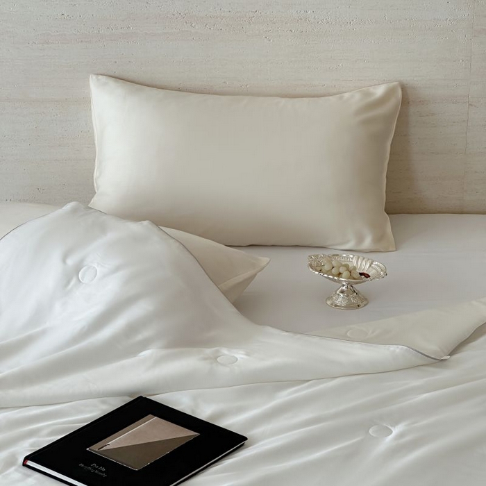 91家纺网 家纺一手货源 找家纺 茧羽世家 2025天丝纯色床笠夏被被子如丝系列 如丝 本白