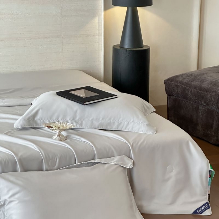 91家纺网 家纺一手货源 找家纺 茧羽世家 2025天丝纯色床笠夏被被子如丝系列 如丝 蜜桃灰