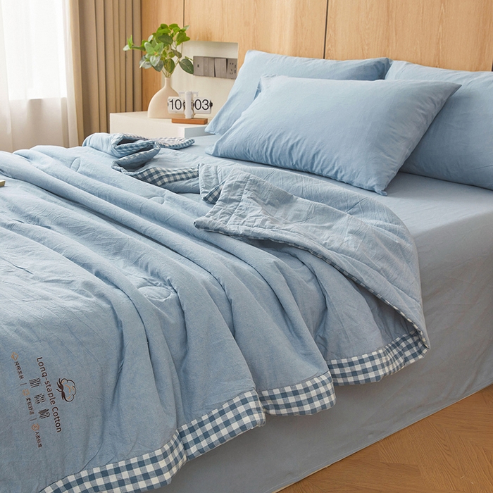 91家纺网 家纺一手货源 找家纺 2025新款无印风纯色100%新疆棉夏被夏凉被空调被棉花夏被棉花被子被芯爆款可机洗（包检测） 新疆棉-蓝色