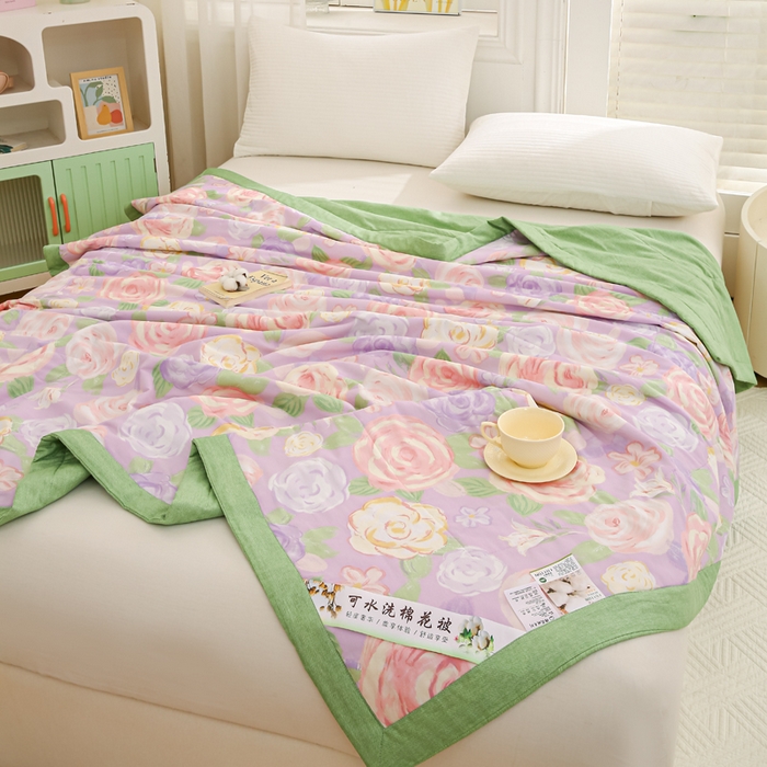 91家纺网 家纺一手货源 找家纺 锦鹭被业 2025新款A类里外全棉印花夏被 花幽兰