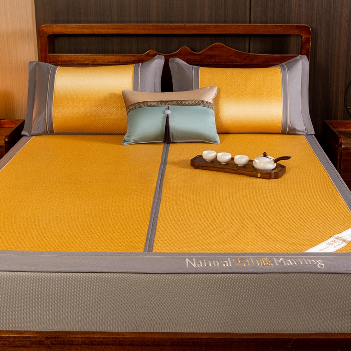 91家纺网 家纺一手货源 找家纺 卡罗兰 2025新款藤席凉席三件套床单床笠黄金藤系列 黄金藤小麦黄-床笠