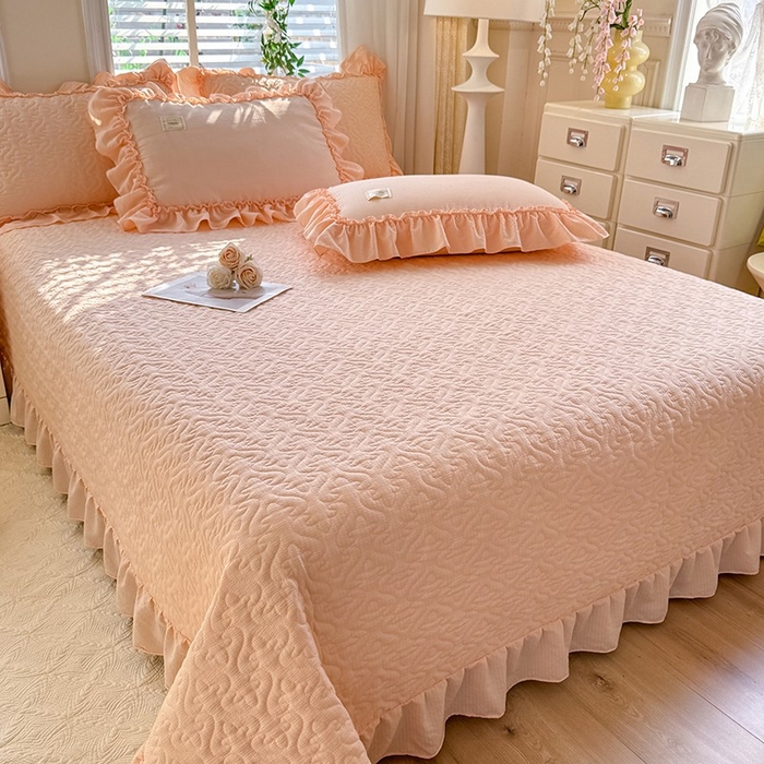 91家纺网 家纺一手货源 找家纺 花香四季家纺 2025新款泡芙小姐双层纱华夫格柔棉夹棉绗缝床盖单件三件四件套 泡芙小姐-玉