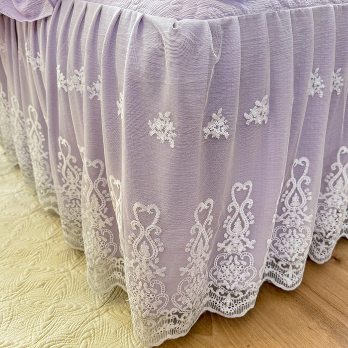 91家纺网 家纺一手货源 找家纺 花香四季家纺 2025新款夹棉绗缝床裙单件三件套法式四件套套件蕾丝公主风 紫色