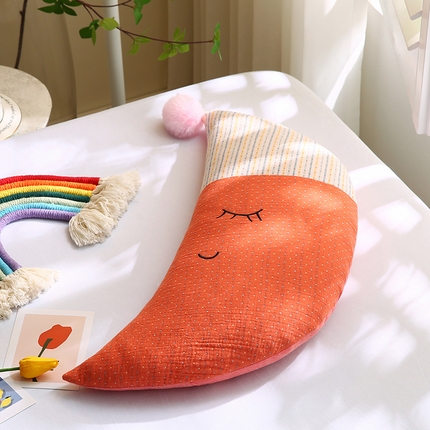 91家纺网 家纺一手货源 找家纺 2025月亮全棉双层纱儿童荞麦枕头学生成人护颈枕芯 月亮-橘色