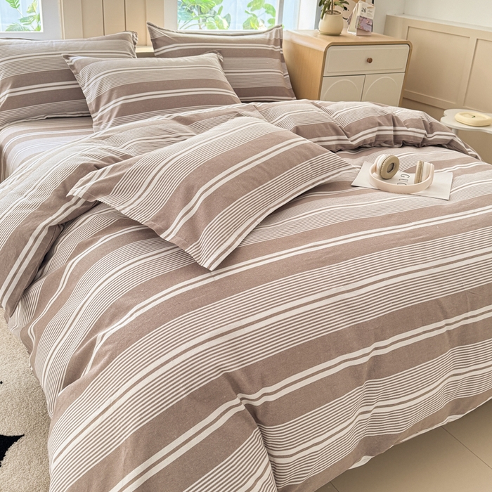 91家纺网 家纺一手货源 找家纺 2025新款全棉色织老粗布四件套 咖格