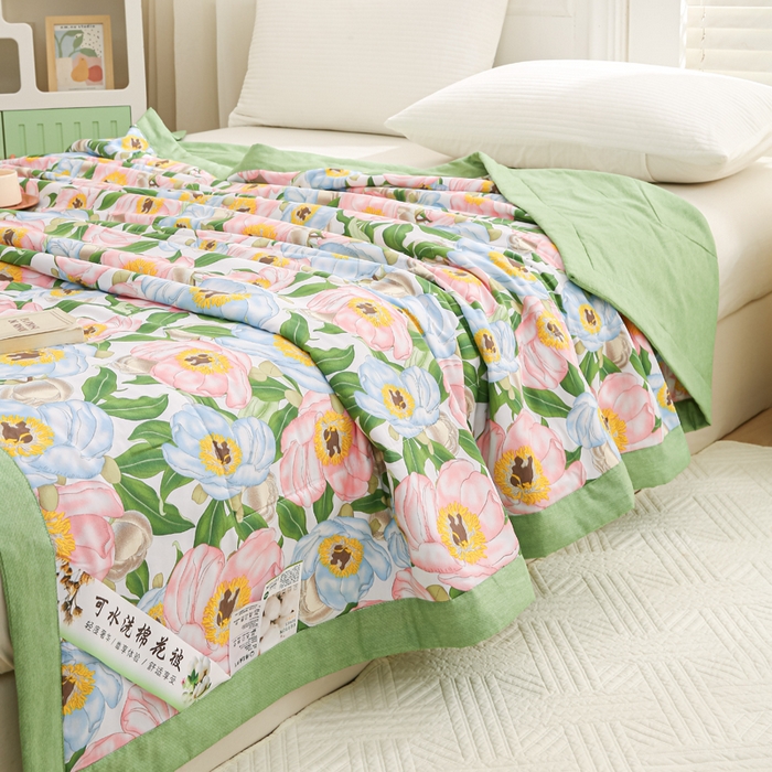 91家纺网 家纺一手货源 找家纺 锦鹭被业 2025新款A类里外全棉印花夏被 雨后彩虹