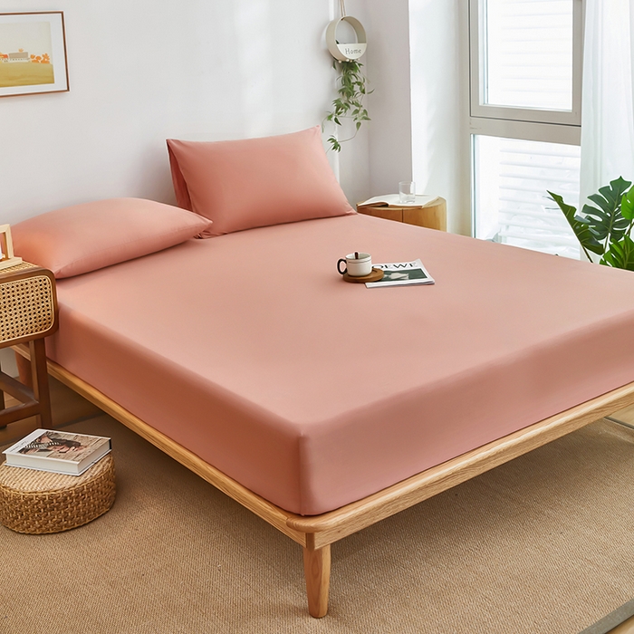 91家纺网 家纺一手货源 找家纺 艾橙家纺 2025新款正宗133x72喷气织造全棉纯棉纯色床笠三件套 豆沙