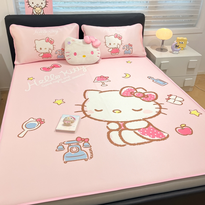 91家纺网 家纺一手货源 找家纺 暮思家居 2025新款正版授权A类大版数码印花三丽鸥可机洗1200D冰丝凉席可组合针织棉夏被四件套床笠款 床笠款-晚安KT