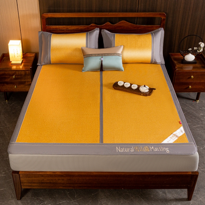 91家纺网 家纺一手货源 找家纺 卡罗兰 2025新款藤席凉席三件套床单床笠黄金藤系列 黄金藤小麦黄-床笠