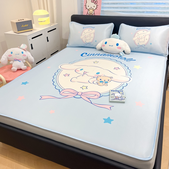 91家纺网 家纺一手货源 找家纺 暮思家居 2025新款正版授权A类大版数码印花三丽鸥可机洗1200D冰丝凉席可组合针织棉夏被四件套床笠款 床笠款-幸福大耳狗