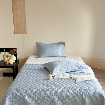 91家纺网 家纺一手货源 找家纺 诗黛尔2025新款60S床盖三件套-夏被 溯回-清新蓝