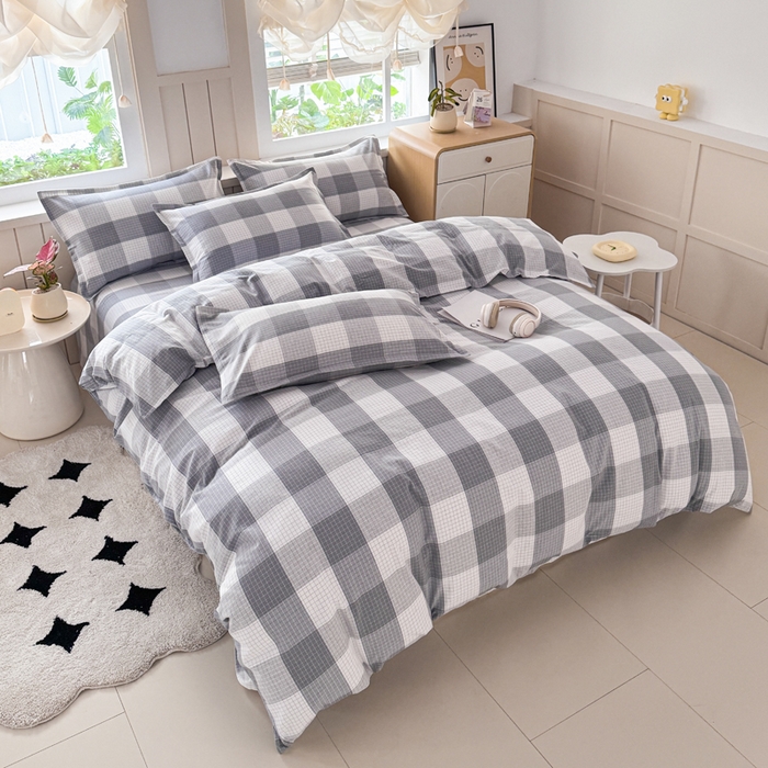 91家纺网 家纺一手货源 找家纺 2025新款全棉色织老粗布四件套 北柒