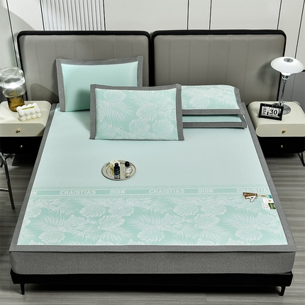 91家纺网 家纺一手货源 找家纺 小牛席业 2025新款半定位-PE大提花凉感冰丝席系列 浅绿