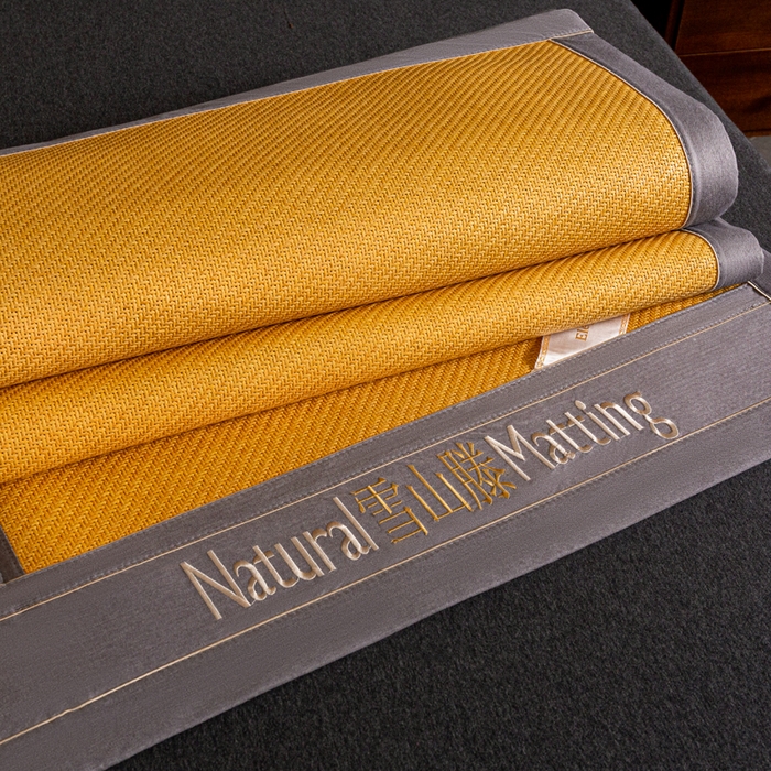 91家纺网 家纺一手货源 找家纺 卡罗兰 2025新款藤席凉席三件套床单床笠黄金藤系列 黄金藤小麦黄-床席