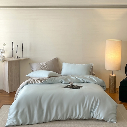 91家纺网 家纺一手货源 找家纺 （总） 禾时 2025新款60支兰精天丝轻奢纯色双拼四件套